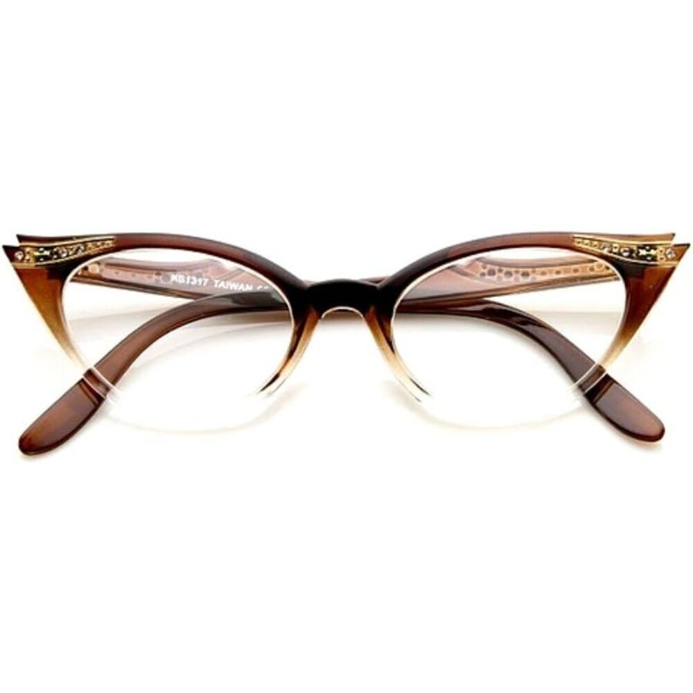 Vintage Inspired Cat Eye Glasses Rhinestones Clear Lens Womens Fashion
